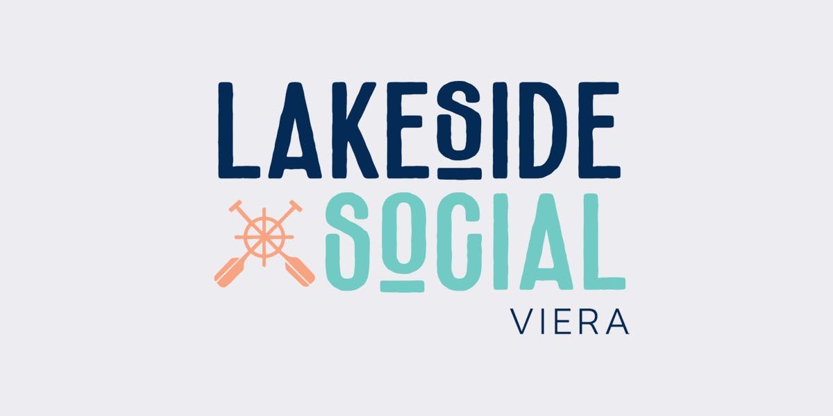 Logo reading “Lakeside Social Viera” in blue and teal text with an orange crossed oars icon.